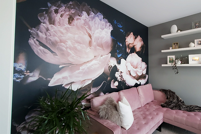 big peonies custom wallpaper installed on the wall